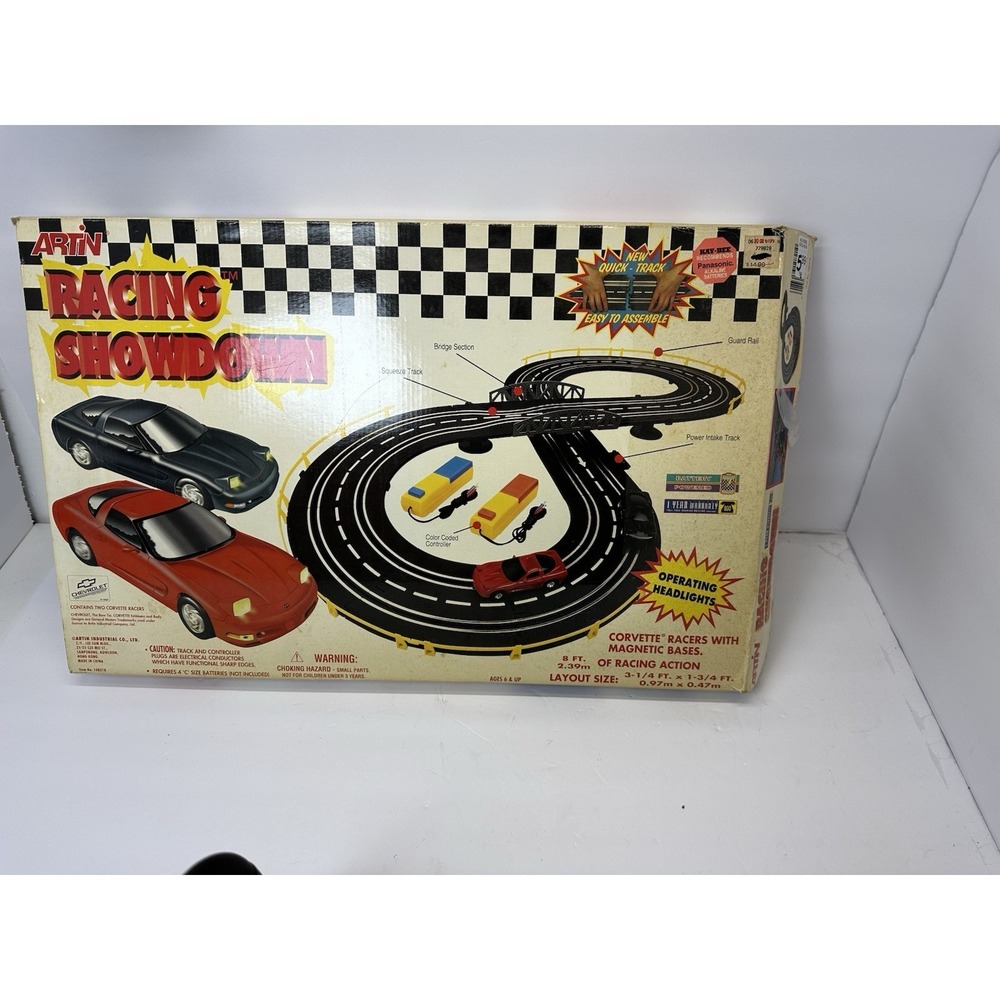 Artin Racing Showdown Slot Car Set Two Corvettes Vintage HO Scale 10821K NEW